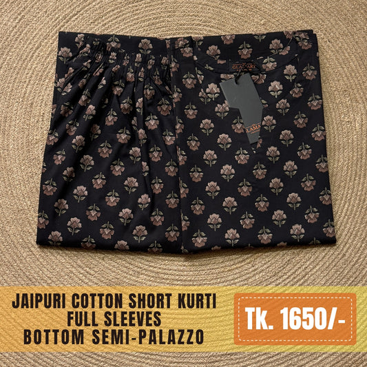 Jaipuri Cotton Co-Ord Set – Black Floral Buti