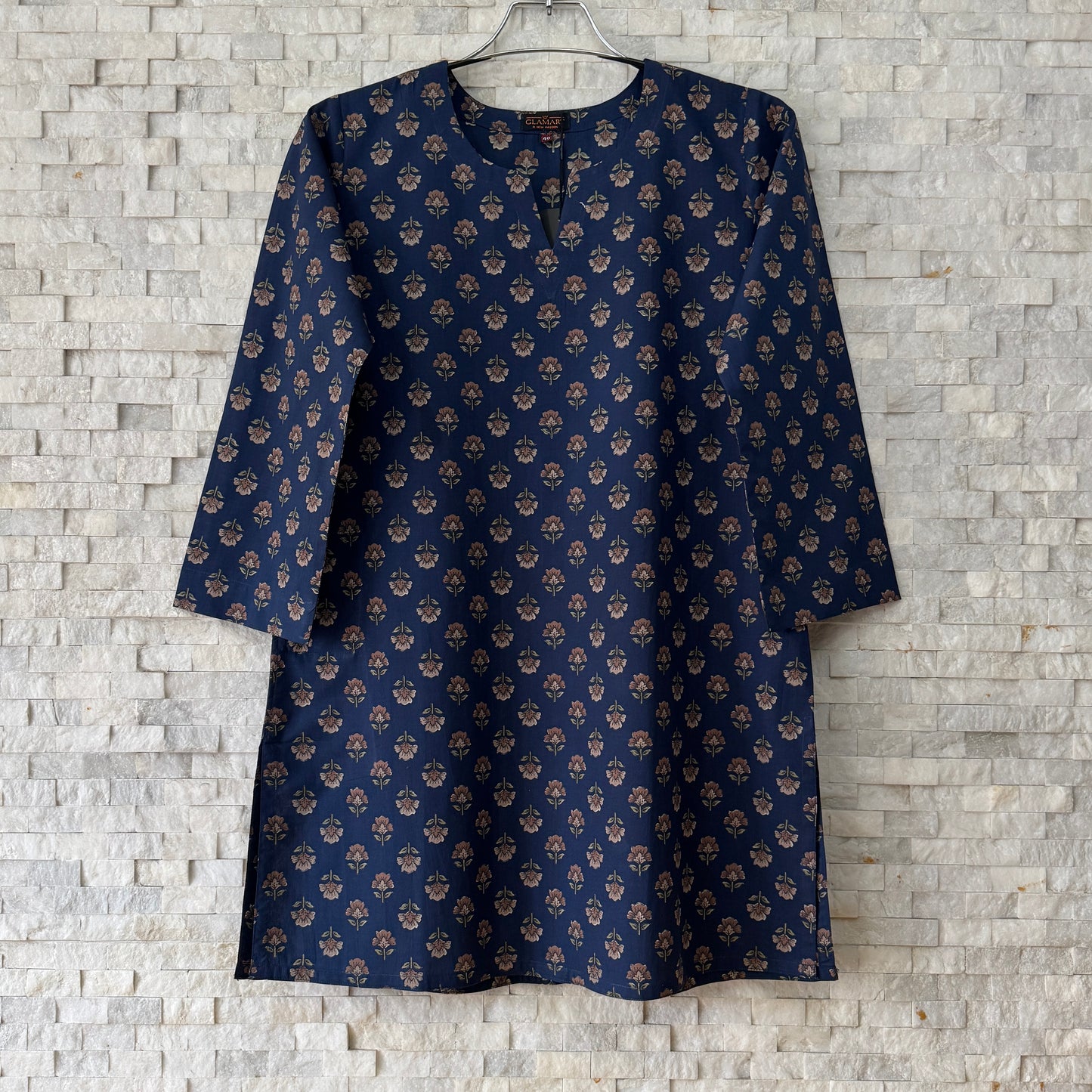Jaipuri Cotton Co-Ord Set – Navy Floral Buti