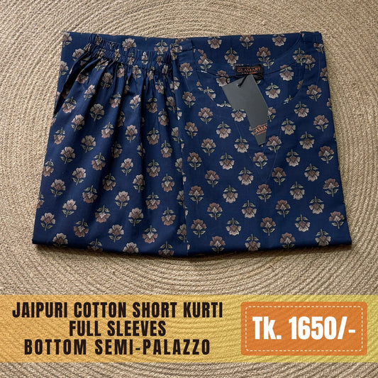 Jaipuri Cotton Co-Ord Set – Navy Floral Buti