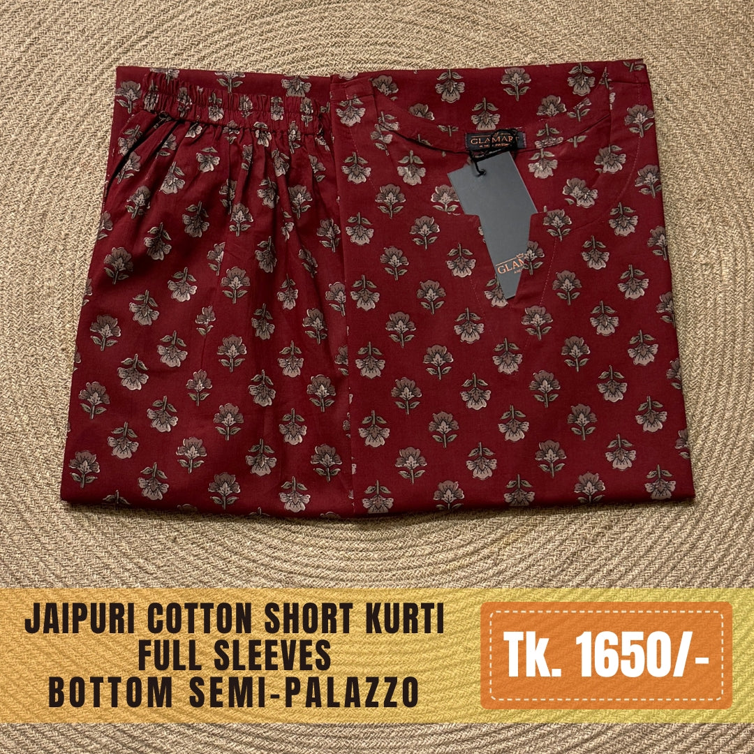 Jaipuri Cotton Co-Ord Set – Maroon Floral Buti