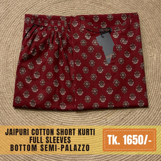 Jaipuri Cotton Co-Ord Set – Maroon Floral Buti
