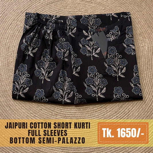 Jaipuri Cotton Co-Ord Set – Black Floral Print