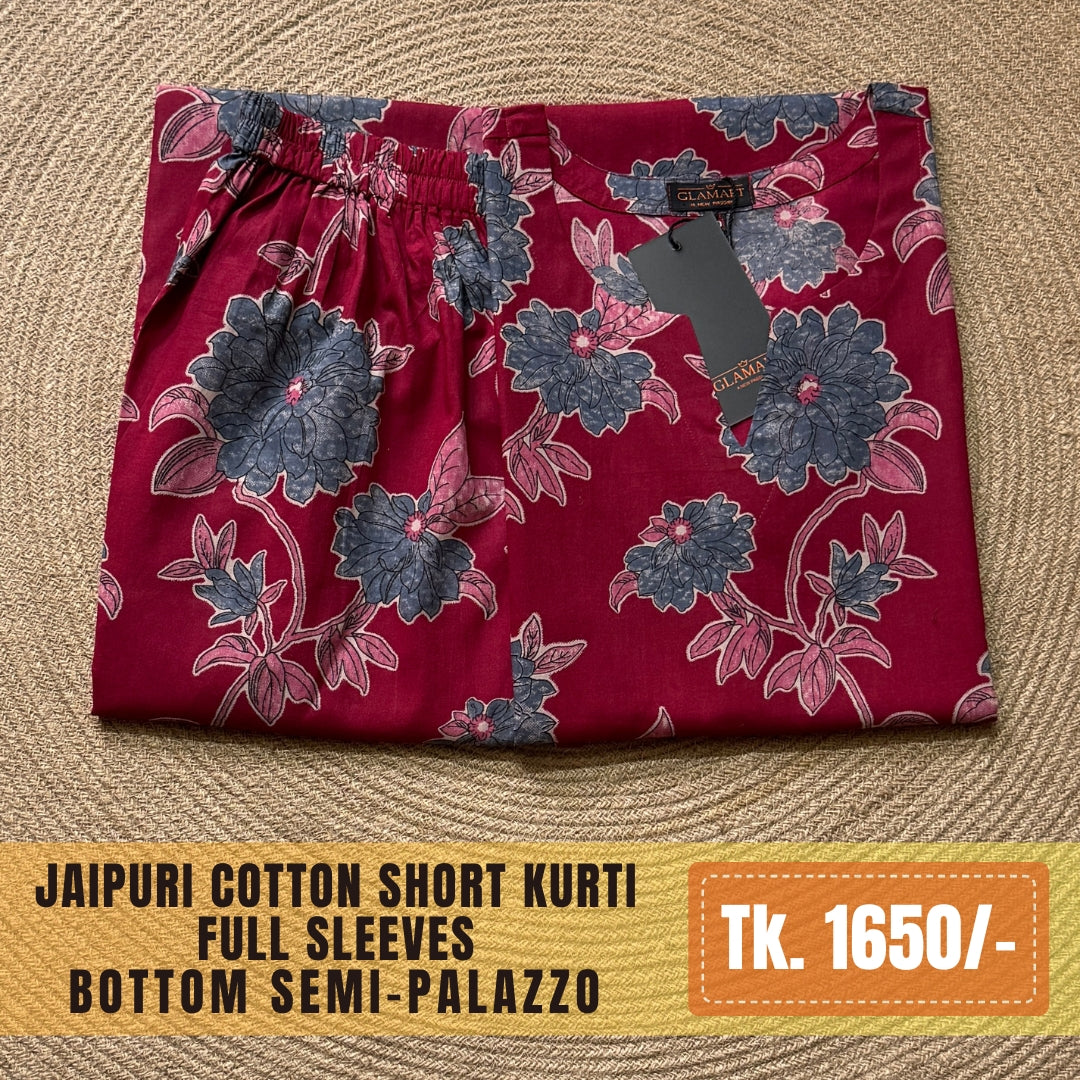 Jaipuri Cotton Co-Ord Set – Deep Raspberry Pink Floral