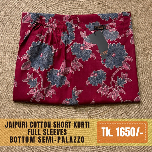 Jaipuri Cotton Co-Ord Set – Deep Raspberry Pink Floral