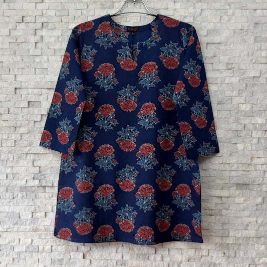 Jaipuri Cotton Co-Ord Set – Navy Floral Print