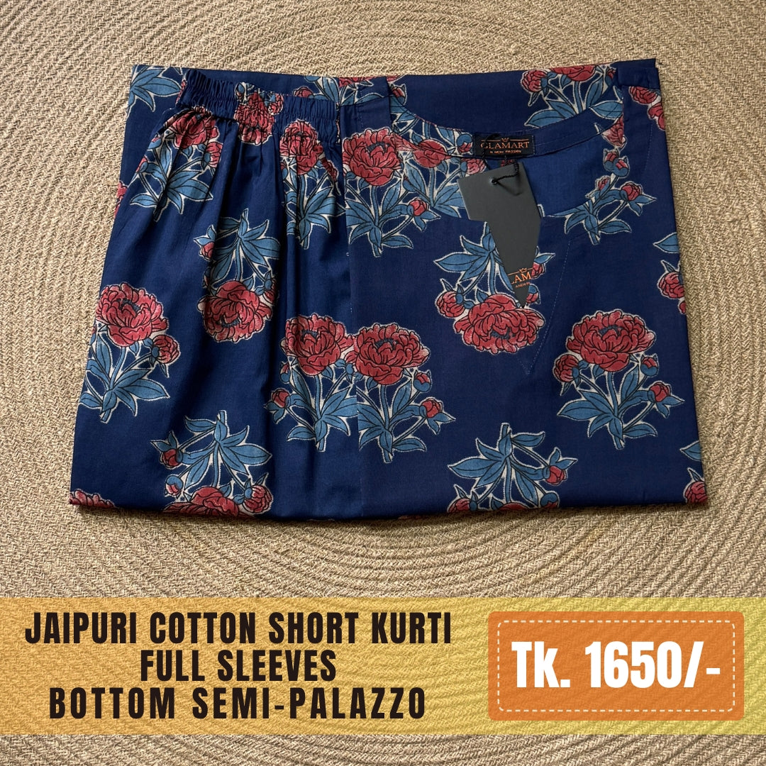 Jaipuri Cotton Co-Ord Set – Navy Floral Print