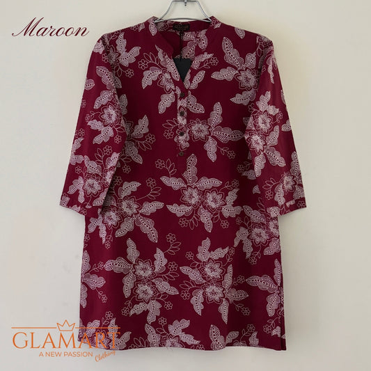 Jaipuri Cotton Short Kurti Co-ord Set – Maroon Floral Print