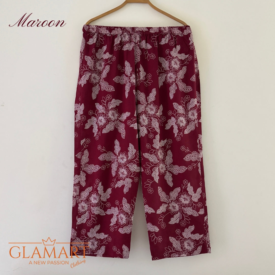 Jaipuri Cotton Short Kurti Co-ord Set – Maroon Floral Print