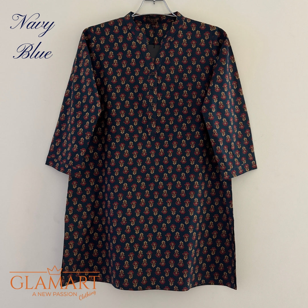 Jaipuri Cotton Short Kurti Co-ord Set – Navy Blue Floral Print