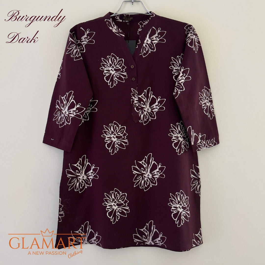 Jaipuri Cotton Short Kurti Co-ord Set – Dark Burgundy Floral Print