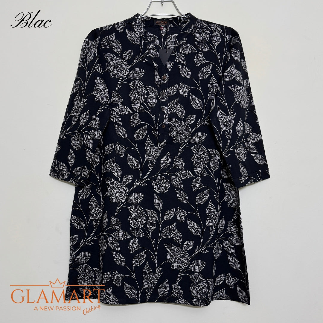 Jaipuri Cotton Short Kurti Co-ord Set – Black Floral Vine Print