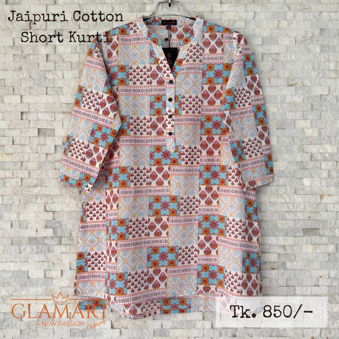 Jaipuri Cotton Short Kurti – Patchwork Print | SK0003