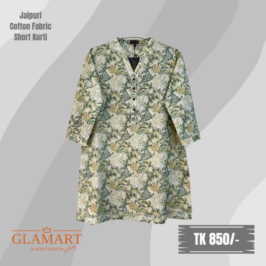 Jaipuri Cotton Short Kurti – Pastel Floral Print | SK0006