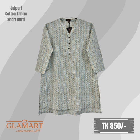 Jaipuri Cotton Short Kurti – Muted Chevron Zig-Zag Print | SK0010