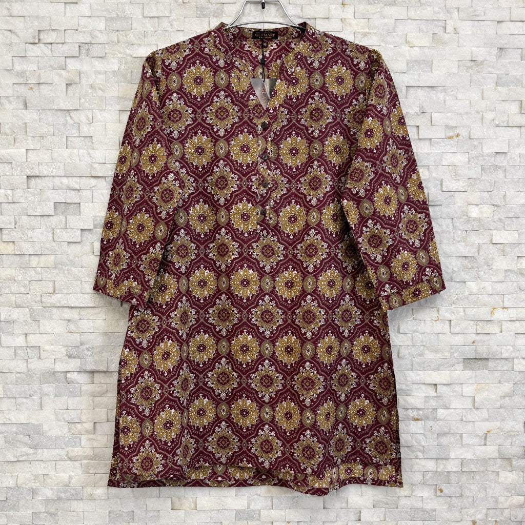 Jaipuri Cotton Short Kurti – Maroon Medallion Motif Print | SK0023