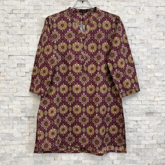 Jaipuri Cotton Short Kurti – Maroon Medallion Motif Print | SK0023