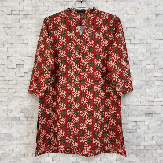 Jaipuri Cotton Short Kurti – Vibrant Red  Floral Print | SK0027