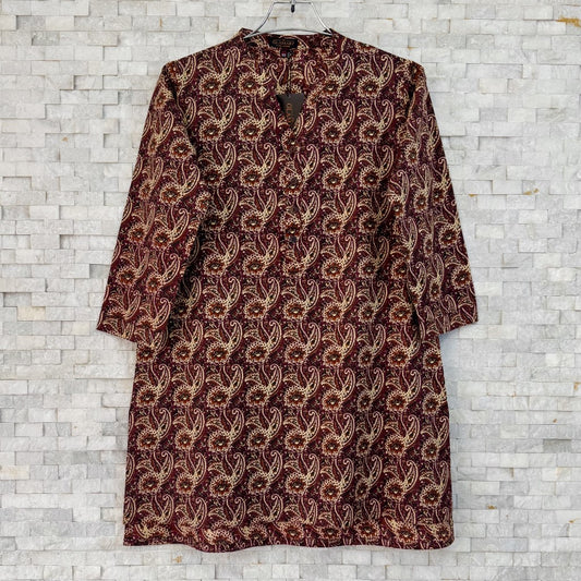 Jaipuri Cotton Short Kurti – Maroon & Cream Paisley Print | SK0029
