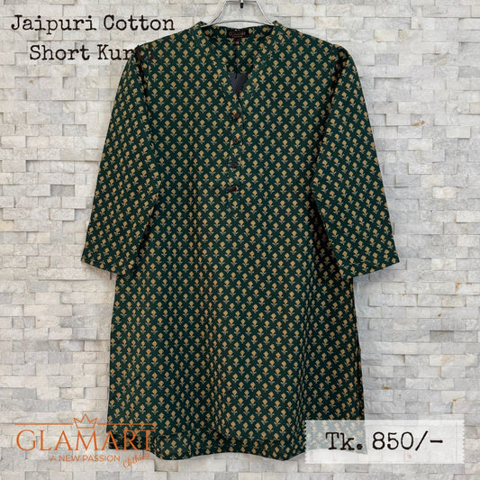 Jaipuri Cotton Short Kurti – Deep Green Floral Booti Print | SK0051