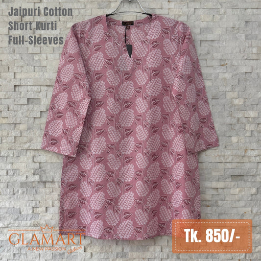 Jaipuri Cotton Short Kurti – Dusty Rose & White Botanical Print