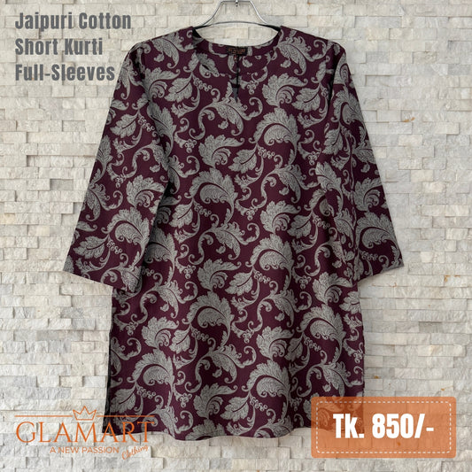 Jaipuri Cotton Short Kurti – Burgundy & Grey Paisley Print