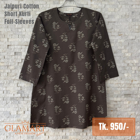 Jaipuri Cotton Short Kurti - Dark Chocolate Floral
