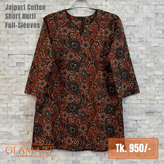 Jaipuri Cotton Short Kurti - Rust Paisley & Floral