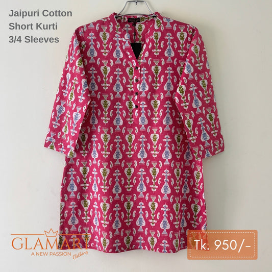 Jaipuri Cotton Short Kurti – Magenta Pink Ethnic Print